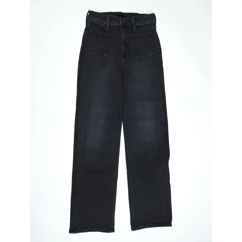 MOTHER Rambler Zip Sneak Washed Black Straight Leg Jeans Patch Pocket 25 Capsule - Picture 5 of 16